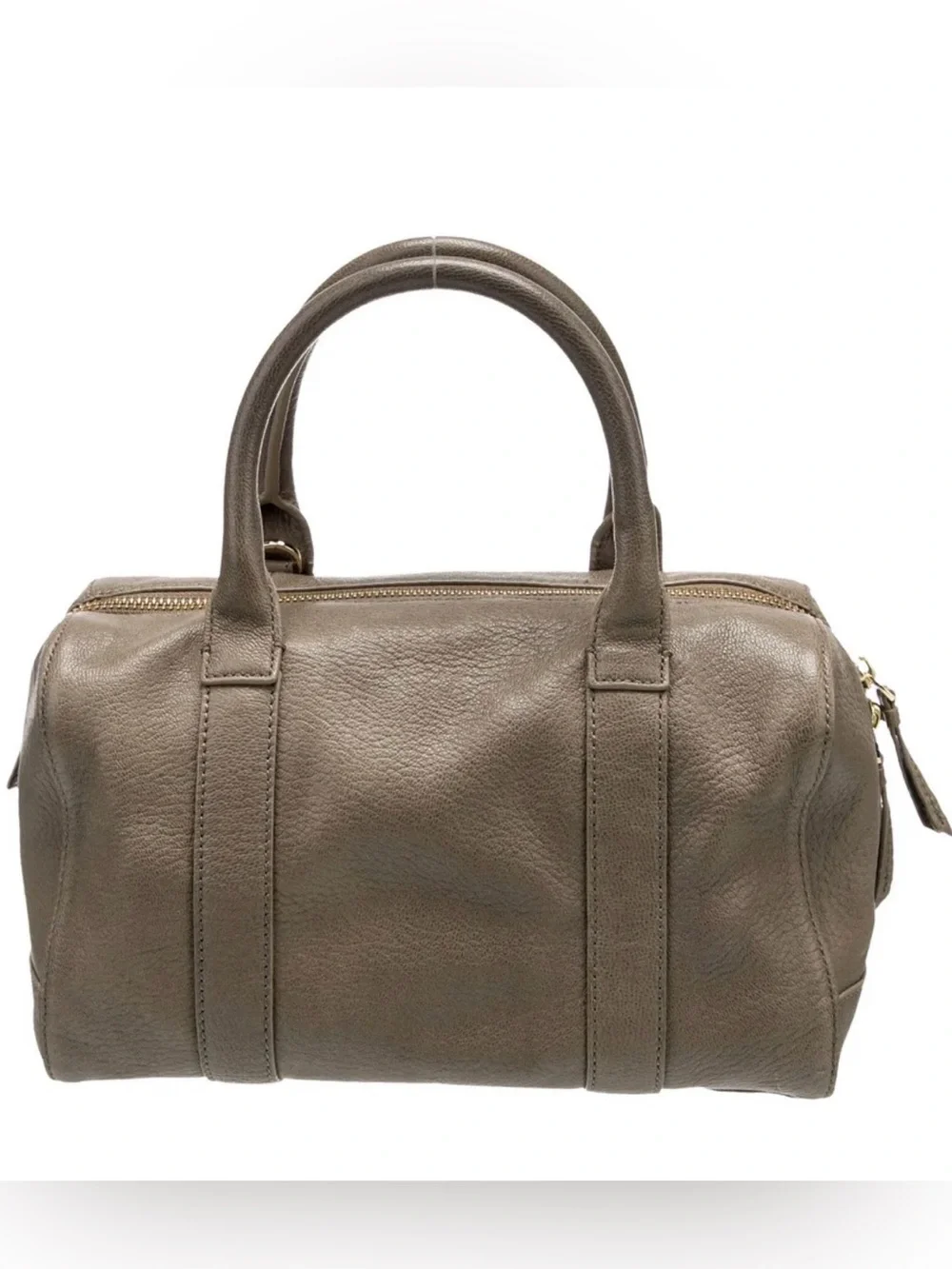 Tory Burch Taupe Pebbled Leather Satchel with Logo